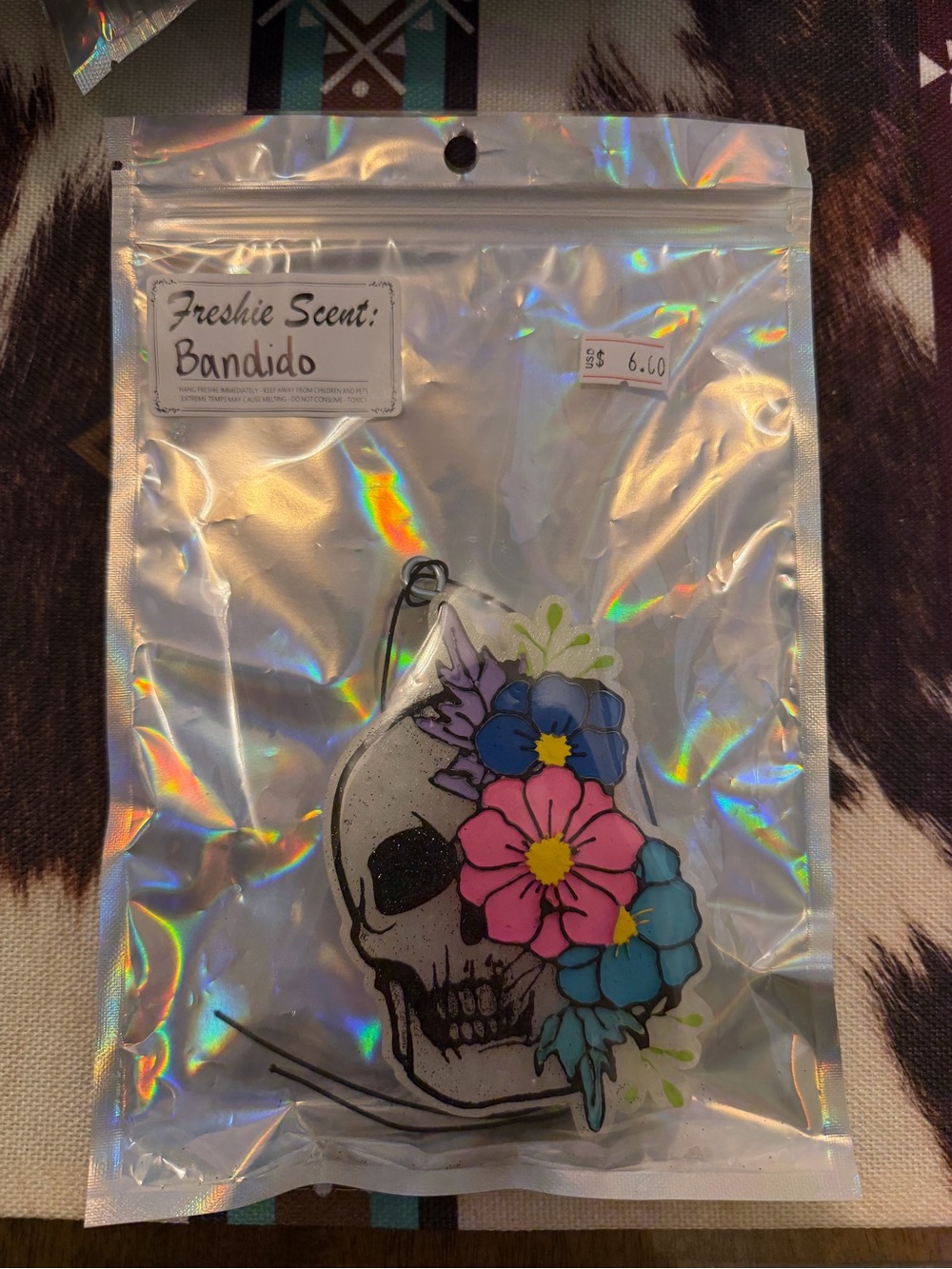 Skull with Pink & Blue Flowers Air Freshener